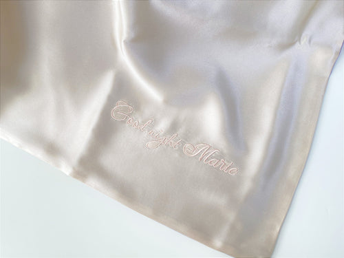 Personalized embroidered name on 19 momme silk pillowcase