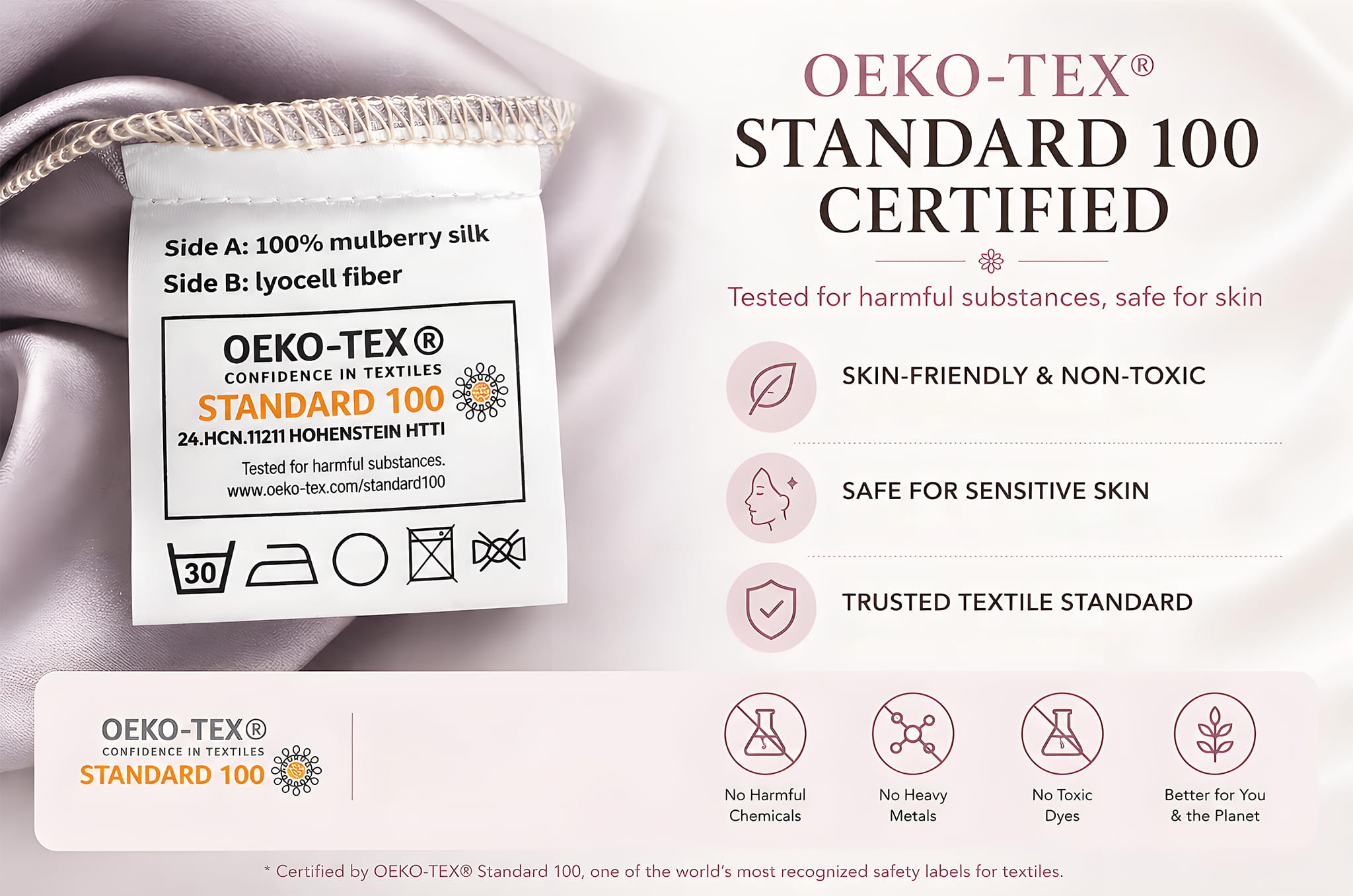 OEKO TEX certified silk pillowcase safe non toxic fabric