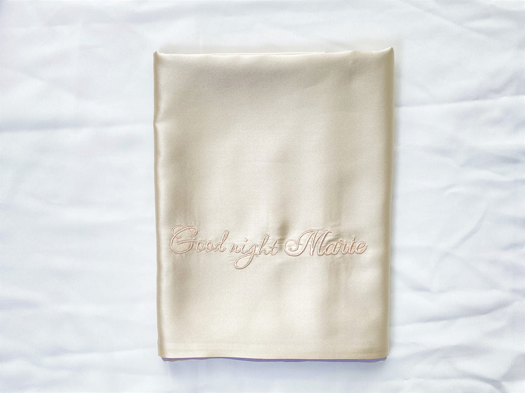 Personalized gold silk pillowcase with custom embroidered name