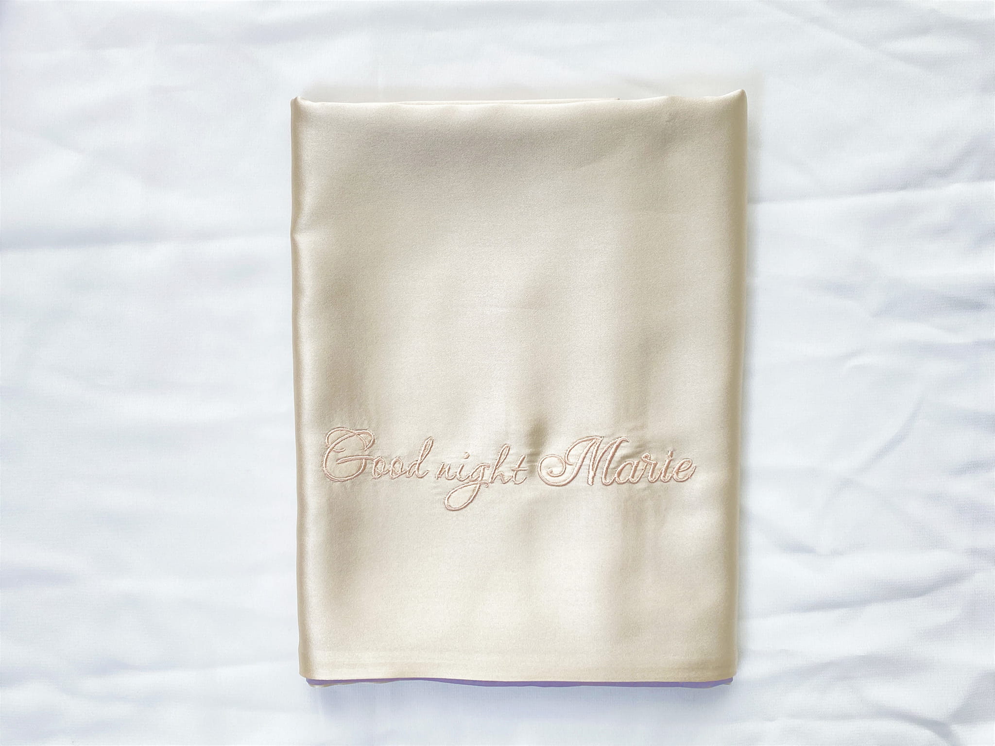 Personalized gold silk pillowcase with custom embroidered name