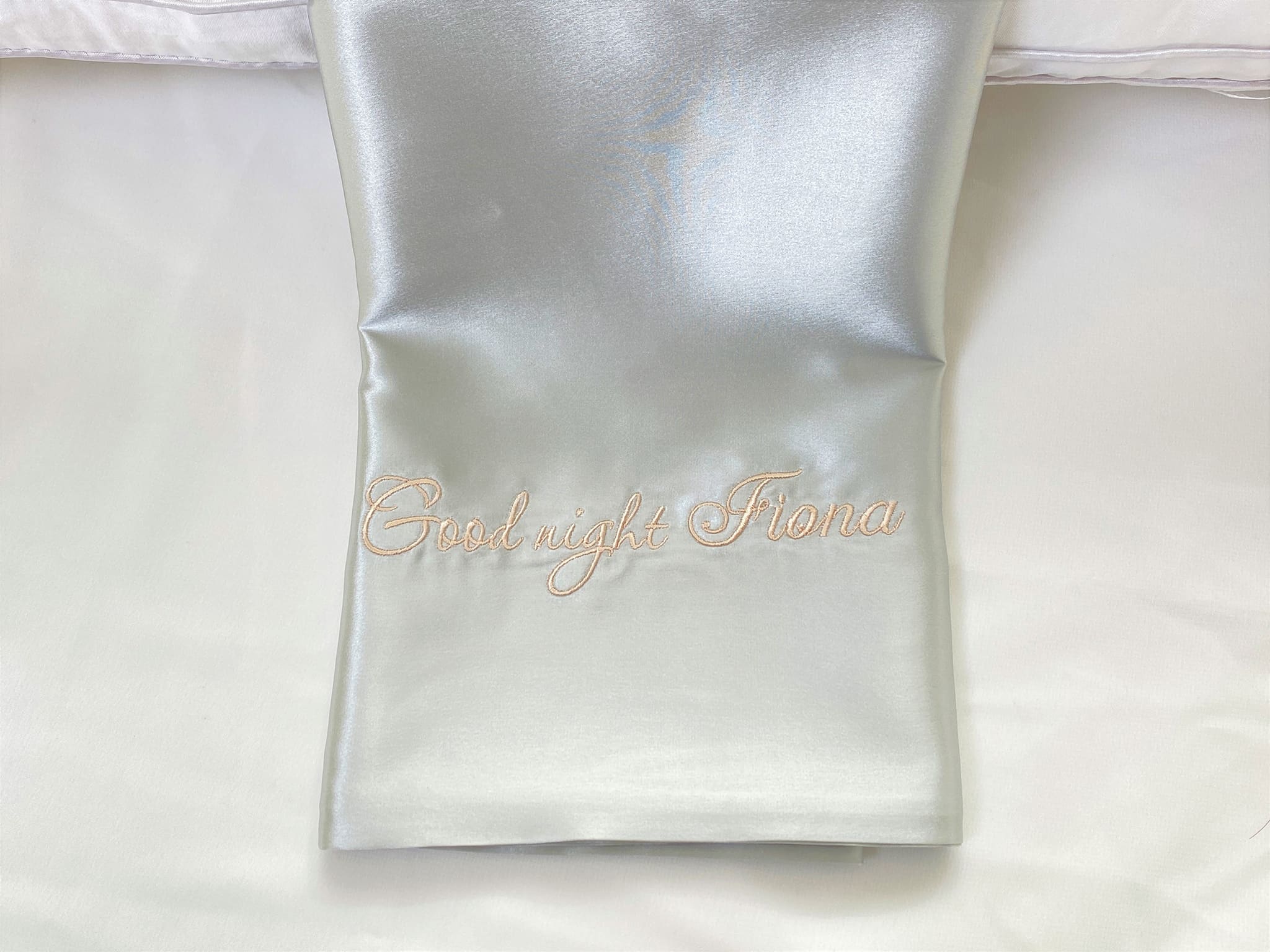 Personalized gray 22 momme double sided mulberry silk pillowcase with custom embroidered name