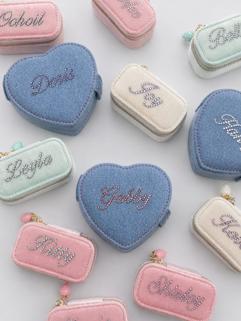 Personalized Rhinestone Name Jewelry Box, Velvet Jewelry Case