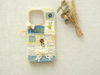 Cottagecore style patchwork case with dried flowers on a linen background, handcrafted vintage design.