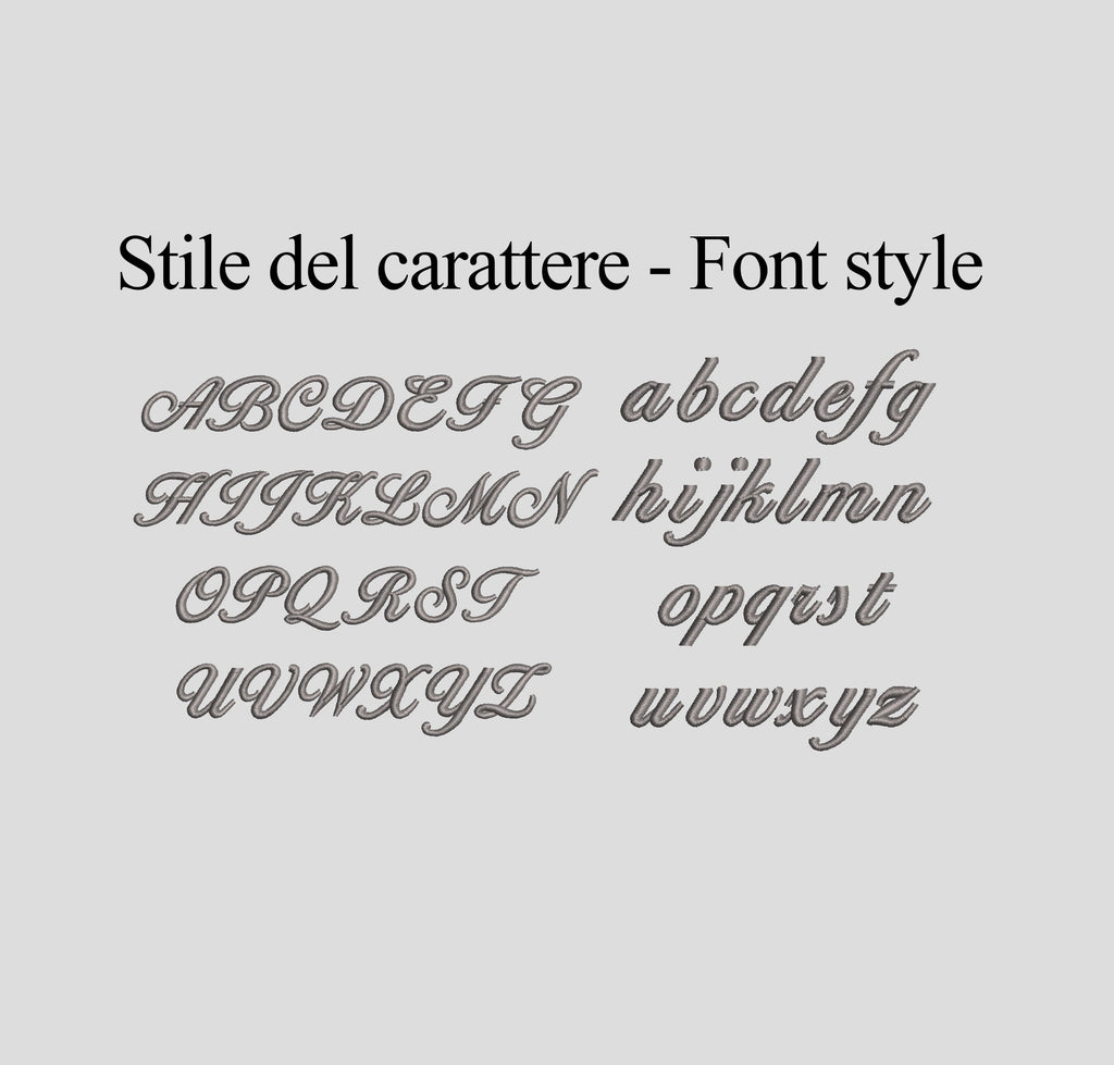 Preview of the cursive font style for personalized name embroidery on the phone case.