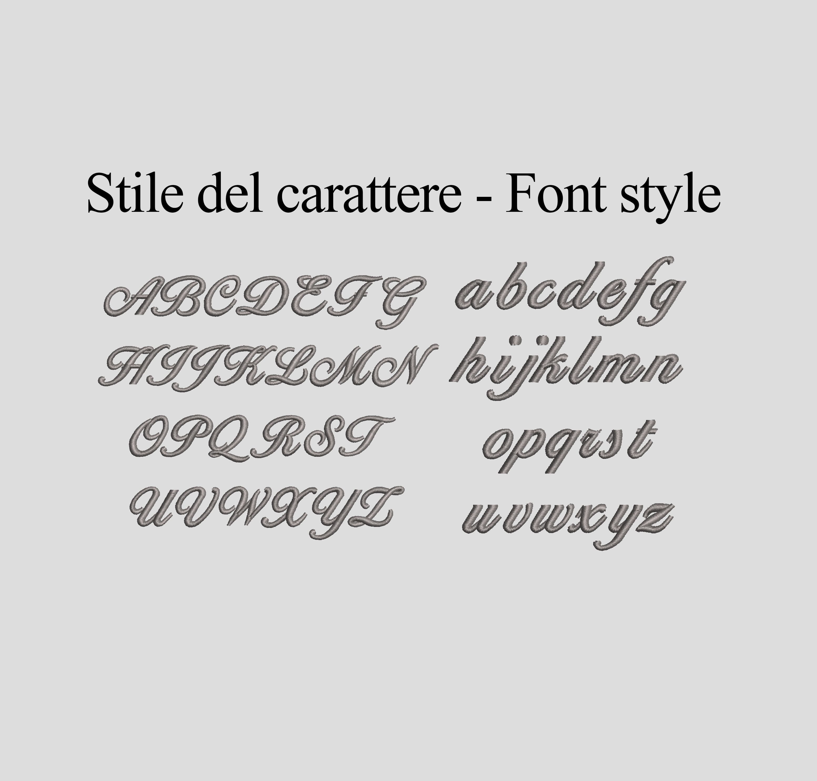 Preview of the cursive font style for personalized name embroidery on the phone case.