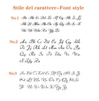 Font style preview for embroidery on linen aprons: 3 elegant cursive options (No.1, No.2, No.3).