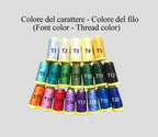 Chart of 20 thread colors for personalized case embroidery, options T1 to T20 for custom lettering.